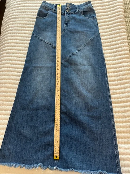Wash Lab Denim Pieced SZ 26 Denim Maxi Skirt - Vintage Blue - Picture 9 of 12